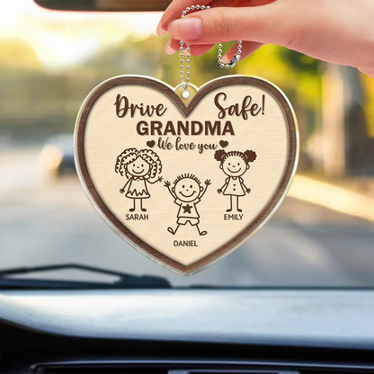 Drive Safe Daddy Kid Stick Figures - Personalized Acrylic Car Hanger