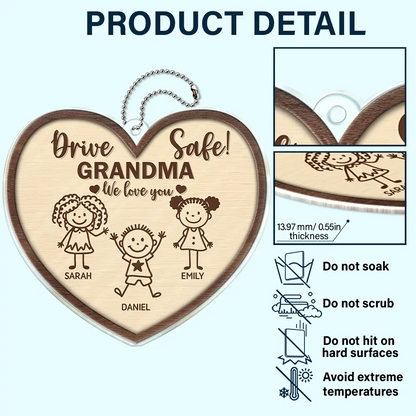 Drive Safe Daddy Kid Stick Figures - Personalized Acrylic Car Hanger