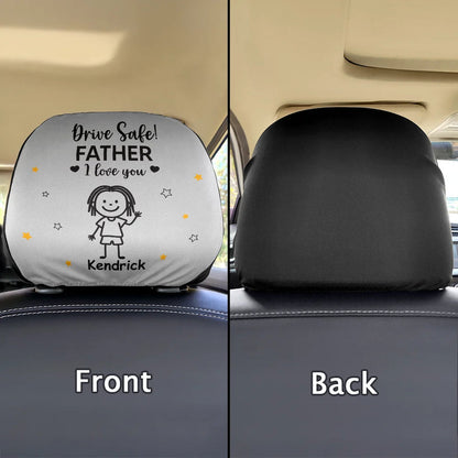 Drive Safe Grandpa Daddy Kid Stick Figures - Personalized Car Headrest Covers