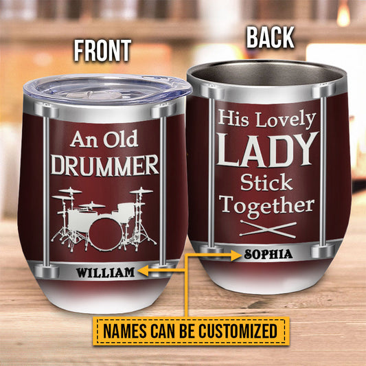 Drum Couple Stick Together Custom Wine Tumbler, Couple Gift