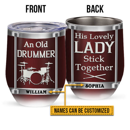 Drum Couple Stick Together Custom Wine Tumbler, Couple Gift