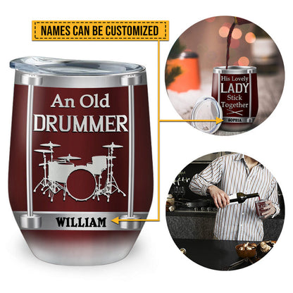 Drum Couple Stick Together Custom Wine Tumbler, Couple Gift