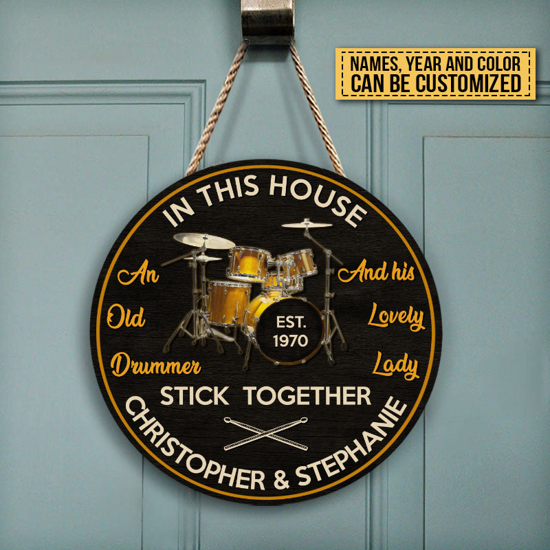 Drum Old Drummer Custom Wood Circle Sign, Gifts For Wedding, Anniversary, Birthday