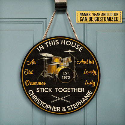 Drum Old Drummer Custom Wood Circle Sign, Gifts For Wedding, Anniversary, Birthday