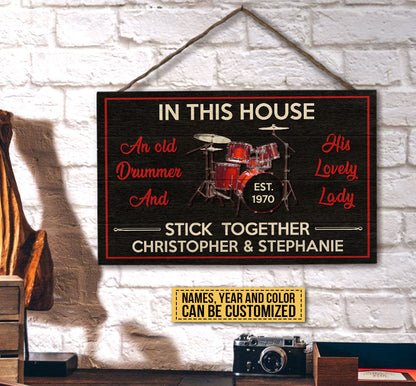 Drum Old Drummer Custom Wood Rectangle Sign, Gifts For Wedding, Anniversary, Birthday