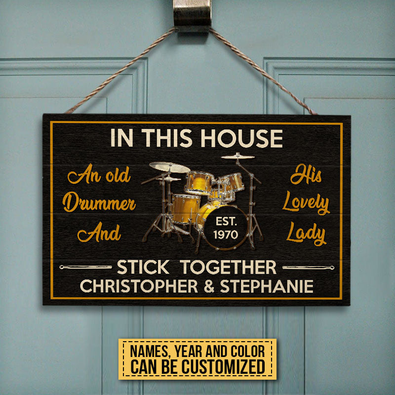 Drum Old Drummer Custom Wood Rectangle Sign, Gifts For Wedding, Anniversary, Birthday