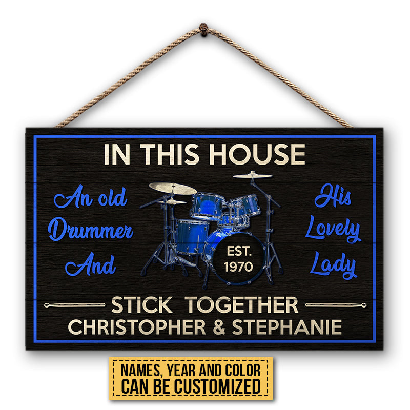 Drum Old Drummer Custom Wood Rectangle Sign, Gifts For Wedding, Anniversary, Birthday