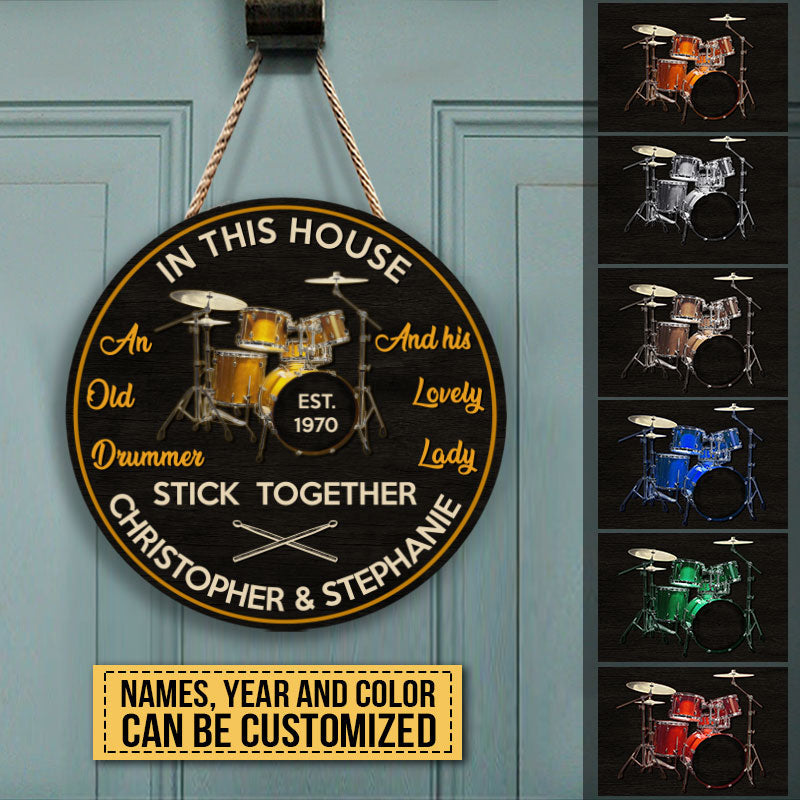 Drum Old Drummer Custom Wood Circle Sign, Gifts For Wedding, Anniversary, Birthday
