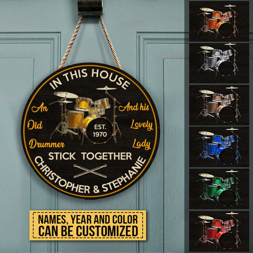 Drum Old Drummer Custom Wood Circle Sign, Gifts For Wedding, Anniversary, Birthday