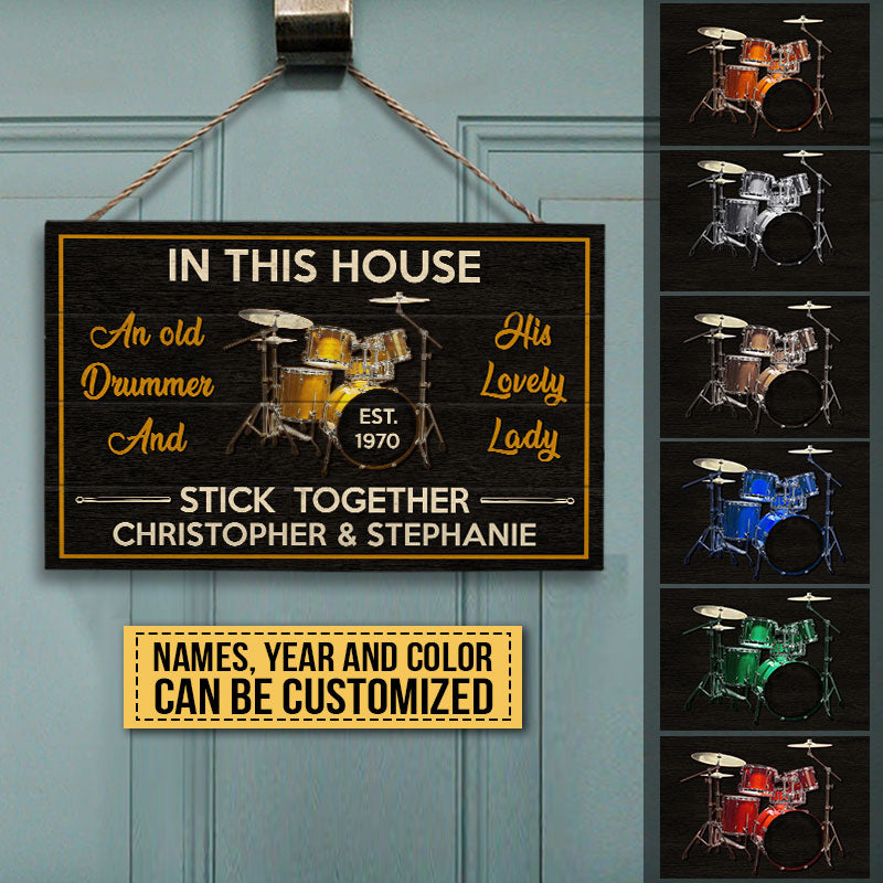 Drum Old Drummer Custom Wood Rectangle Sign, Gifts For Wedding, Anniversary, Birthday