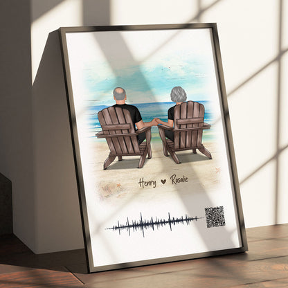 Couple Sitting on the Beach Soundwave Art Personalized Poster, Custom your Heartfelt Voice Message Just for Your Loved One, Gift for him, Gift for her