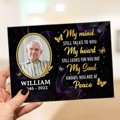 My Mind Still Talks To You Photo Inserted Glow Butterflies Memorial Sympathy Remembrance Keepsake Personalized Acrylic Plaque