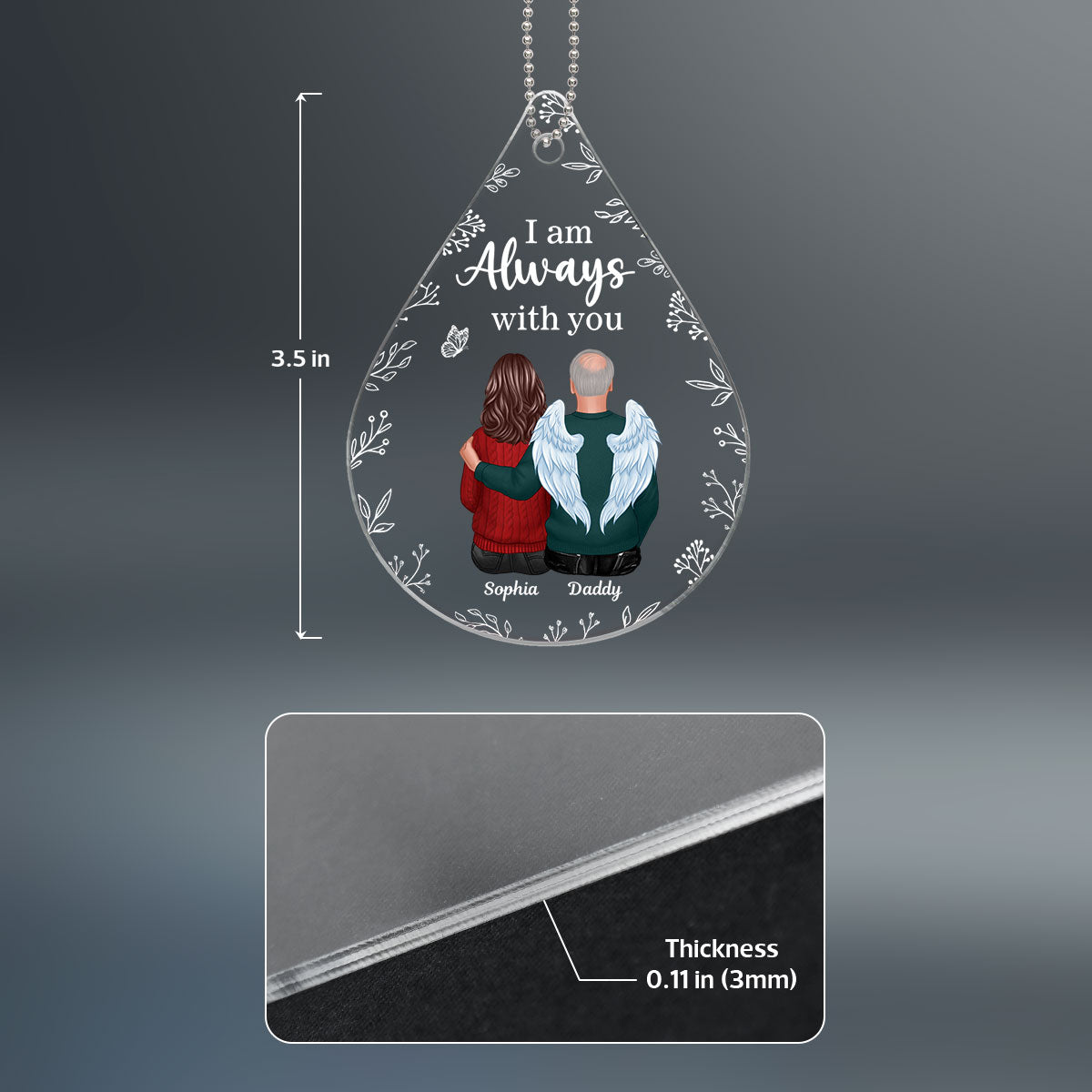 Always With You Family Memorial Keepsake Remembrance Gift Personalized Teardrop Shaped Acrylic Ornament