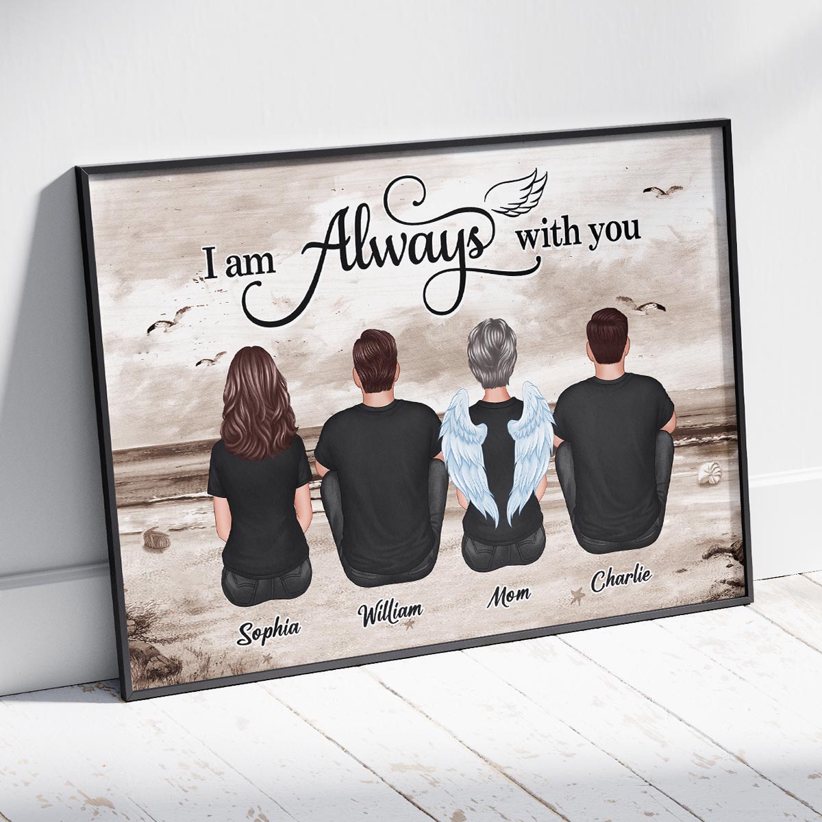 Always With You Family Sitting Retro Vintage Beach Landscape Memorial Personalized Horizontal Poster