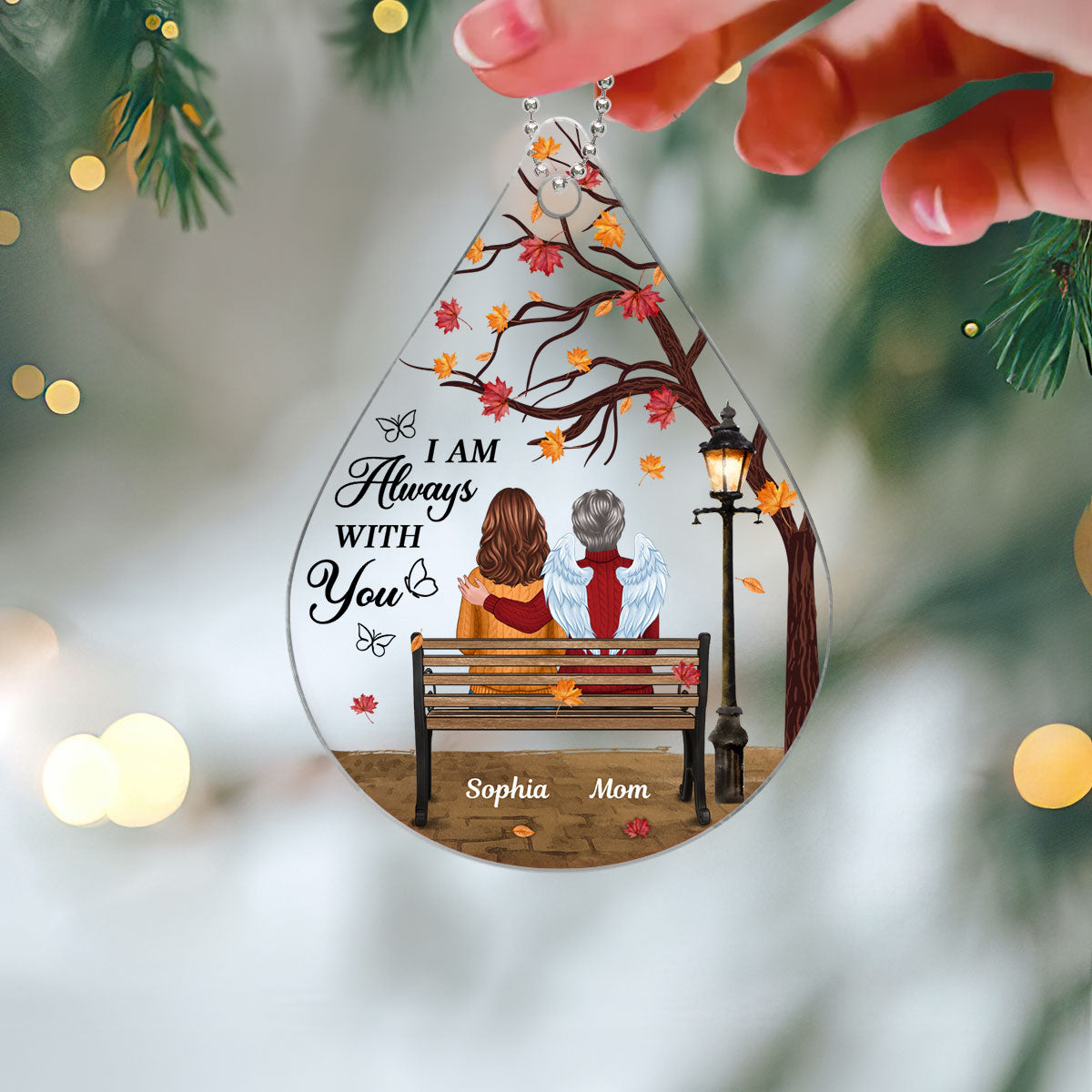 Always With You Memorial Keepsake Under Fall Tree Personalized Acrylic Ornament