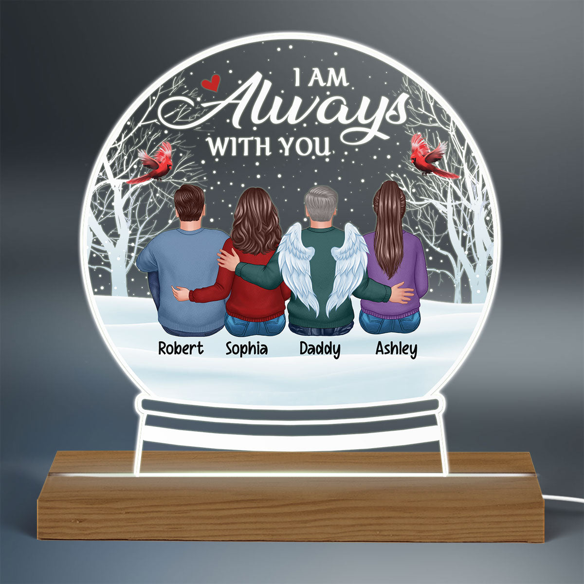 Always With You Family Memorial Gift Personalized Snow Globe Shaped Acrylic Plaque With LED Night Light