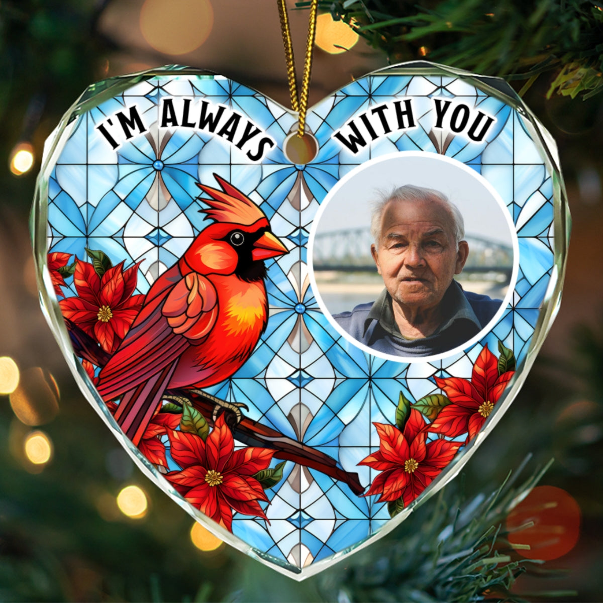 Upload Photo I'm Always With You Memorial Personalized Heart Glass Ornament