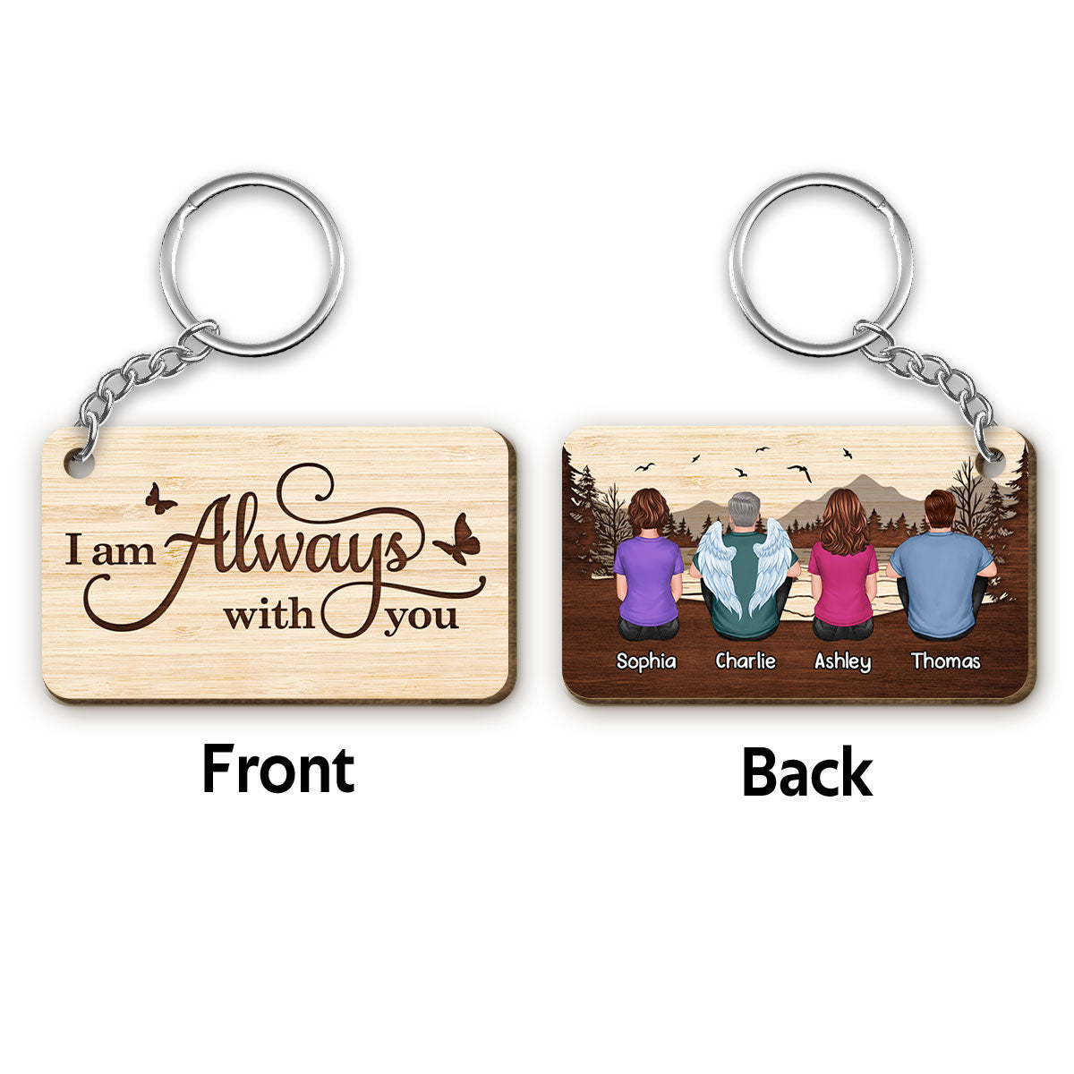 Always With You Forest Family Memorial Remembrance Keepsake Personalized Wooden Keychain