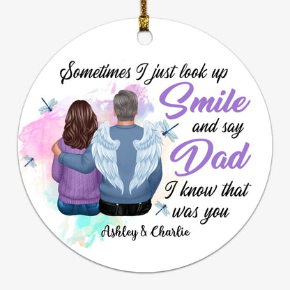 Dragonfly Sometimes I Just Look Up Family Memorial Personalized Circle Ornament