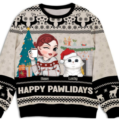 Happy Pawlidays To Cat Mom - Personalized Custom All-Over-Print Sweatshirt