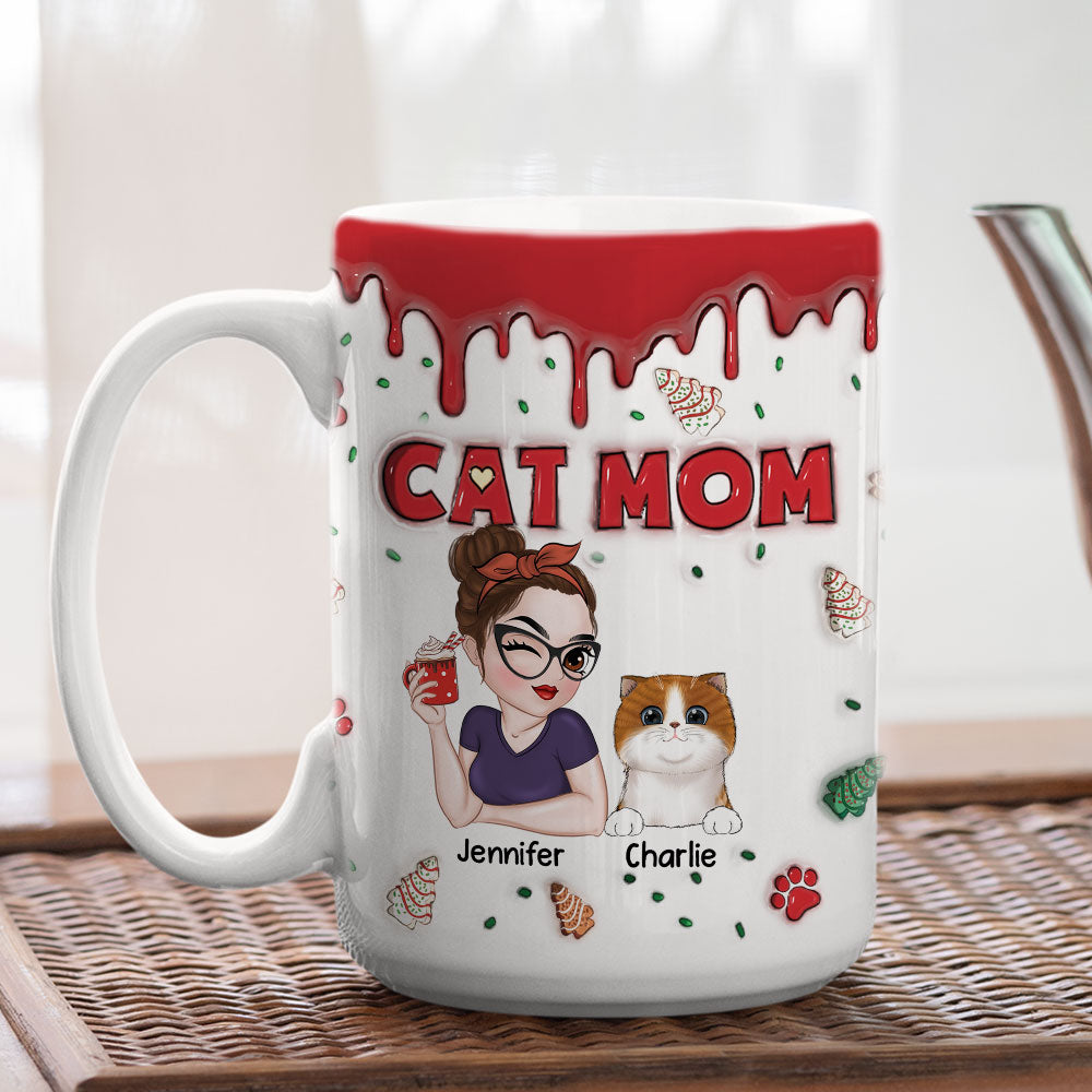 Cat Mom Christmas Cake - Personalized Custom 3D Inflated Effect Mug