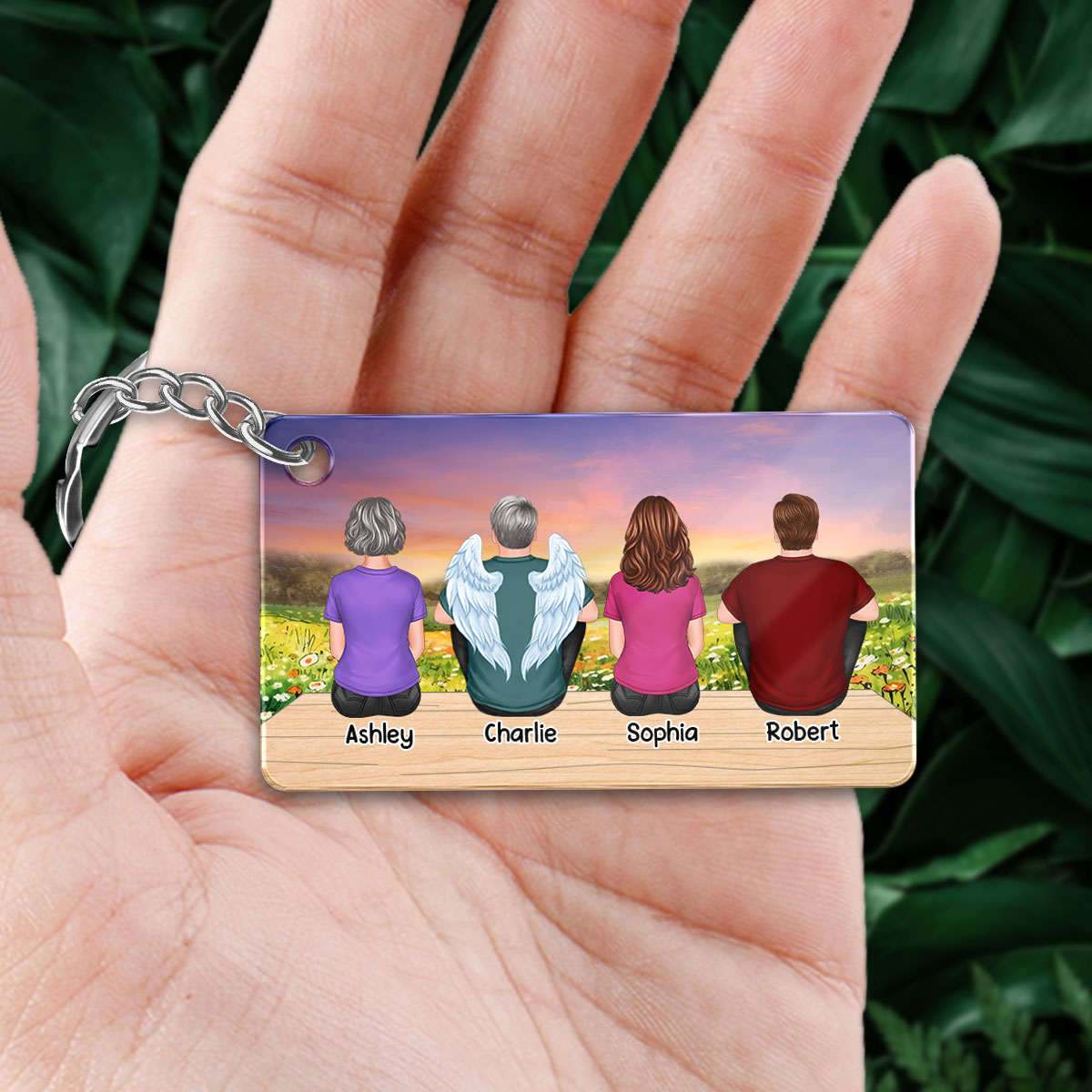 Always With You Memorial Remembrance Keepsake Flower Field Sunset Personalized Acrylic Keychain