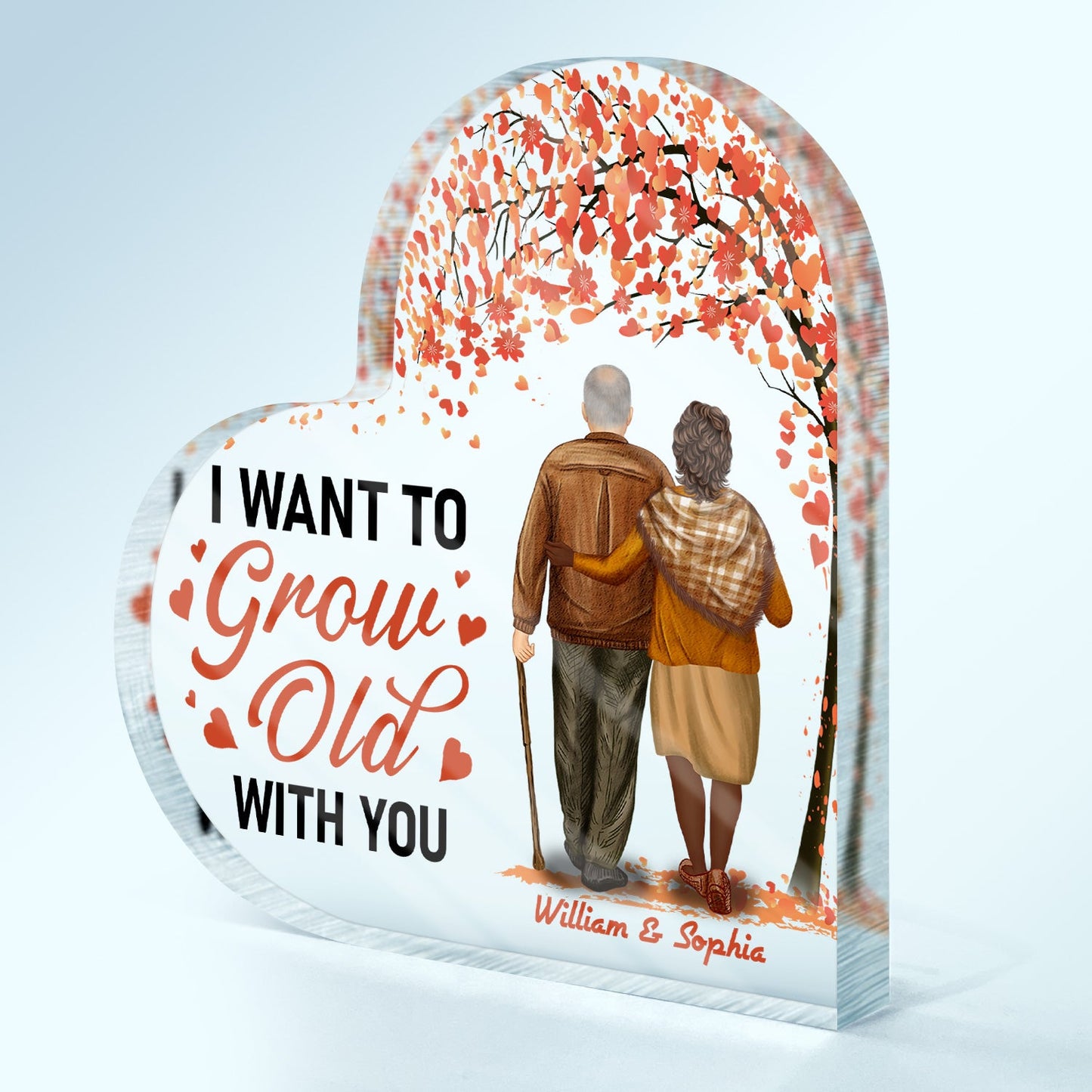 Grow Old Along With Me The Best Is Yet To Be - Anniversary, Birthday Gift For Spouse, Lover, Husband, Wife, Boyfriend, Girlfriend, Old Couple - Personalized Custom Heart Shaped Acrylic Plaque