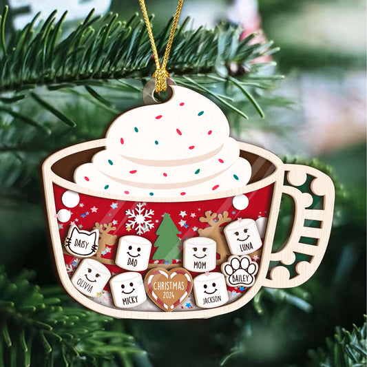 Custom Marshmallows Hot Chocolate Pet Family 4D Shaker Ornament