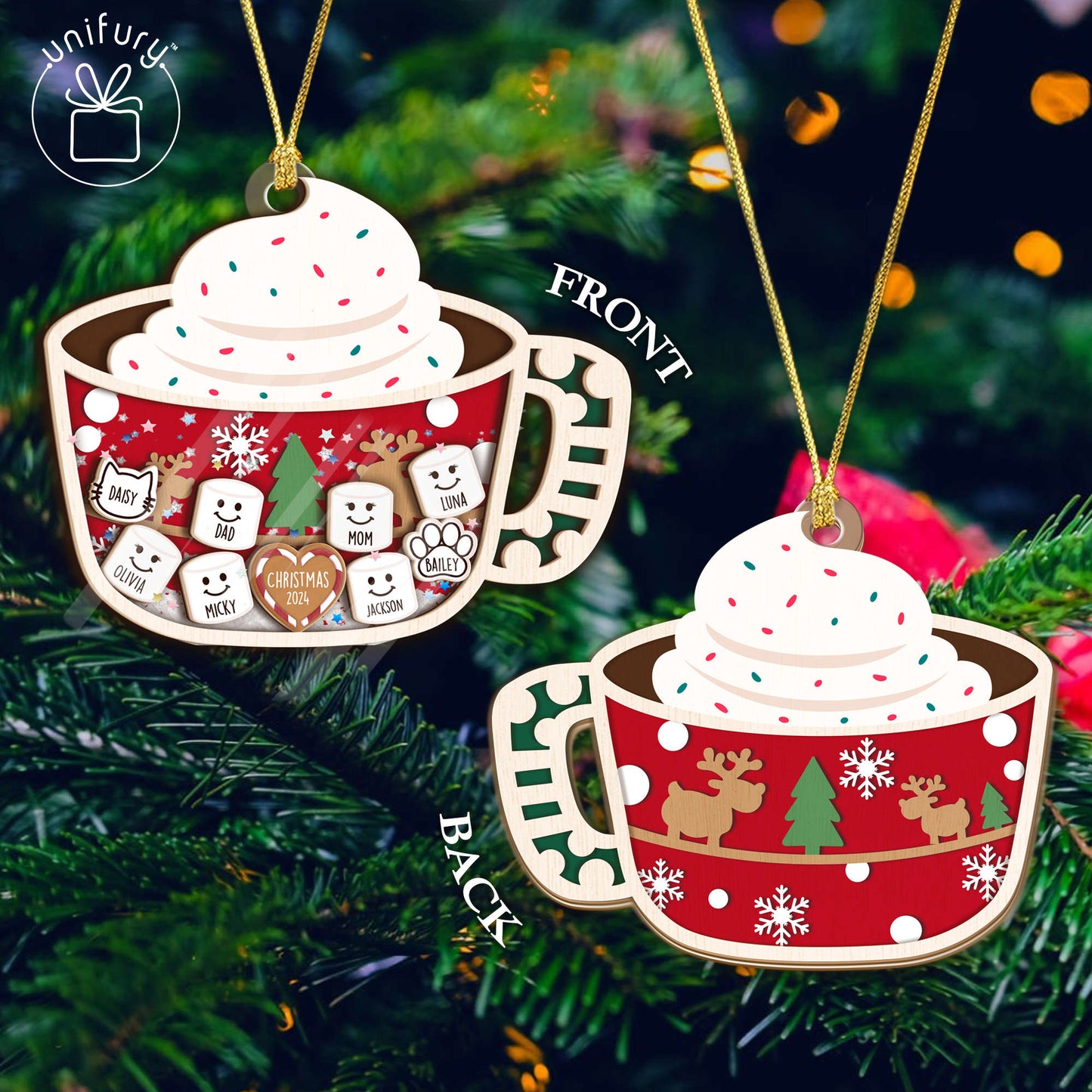 Custom Marshmallows Hot Chocolate Pet Family 4D Shaker Ornament