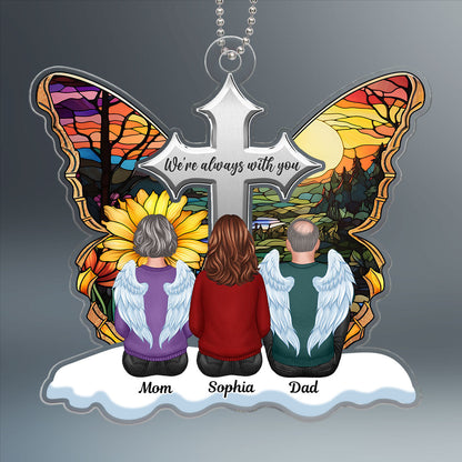 Stained Glass Cross Butterfly Family Sitting Memorial Keepsake Personalized Acrylic Ornament