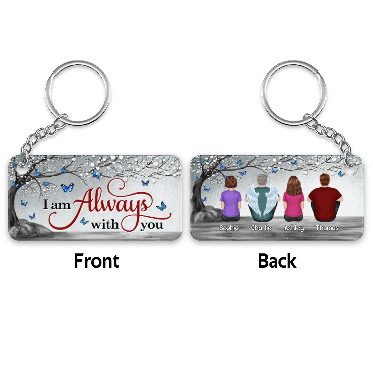 Always With You Whole Family Sitting Blossom Tree Memorial Personalized Acrylic Keychain
