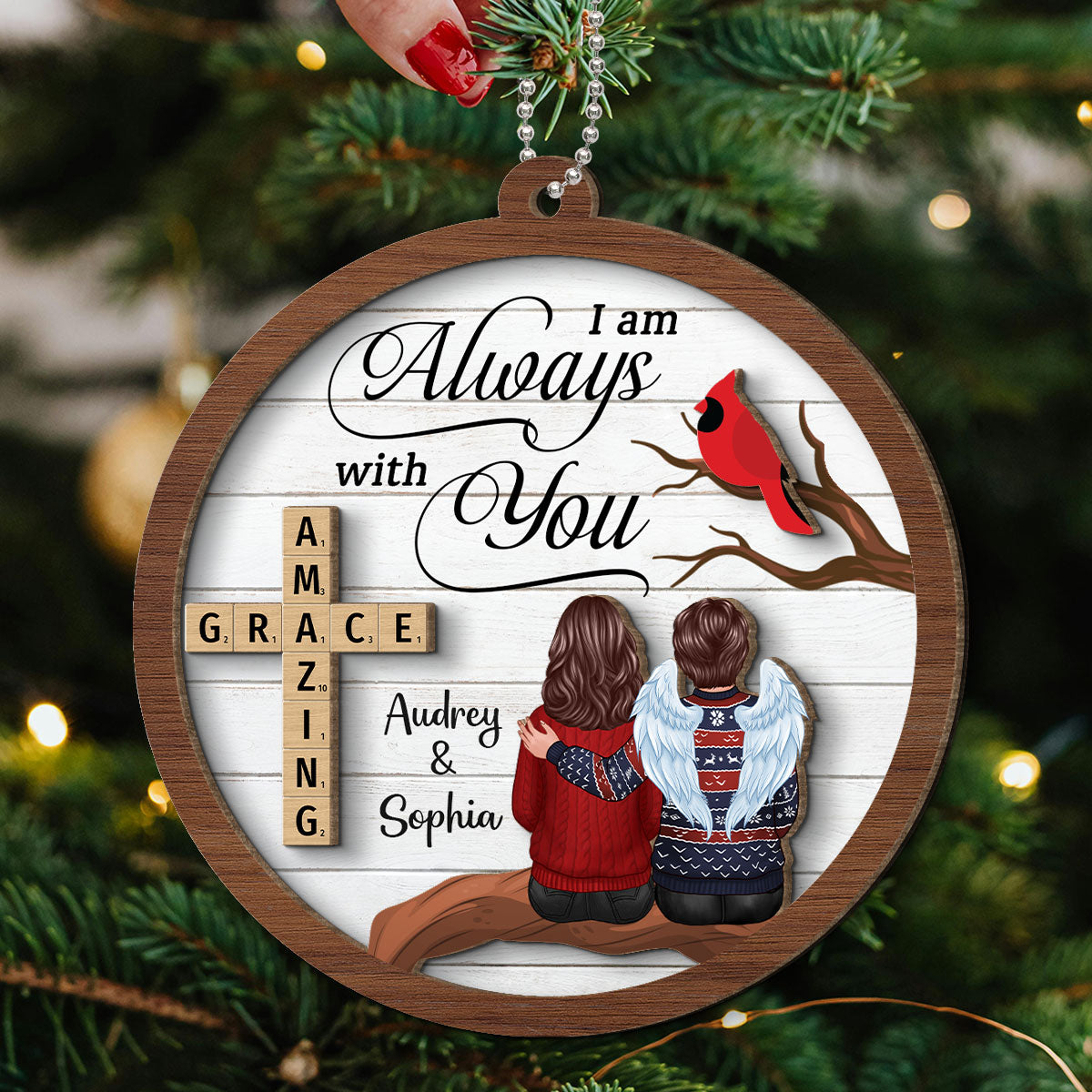 Amazing Grace Wooden Blocks Family Memorial Personalized 2-Layer Wooden Ornament, Christmas Decoration, Sympathy Gift, Remembrance Gift