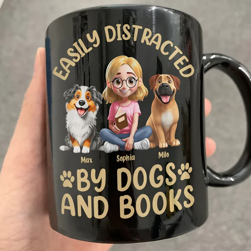 Easily Distracted By Dogs & Books - Personalized Mug