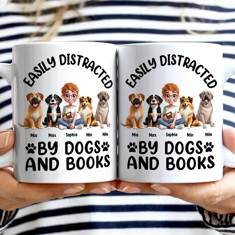 Easily Distracted By Dogs & Books - Personalized Mug
