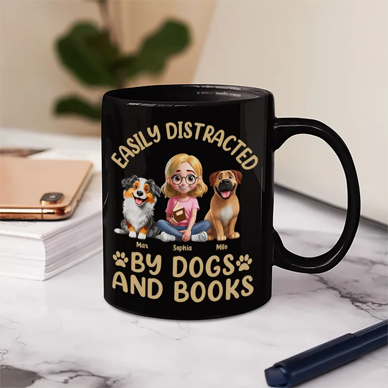 Easily Distracted By Dogs & Books - Personalized Mug