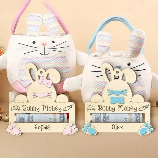 Easter Day - Cute Bunny Money - Personalized Money Holder Basket Name Tags Money Holder The Next Custom Gift