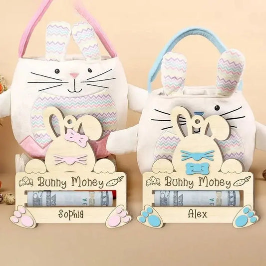 Easter Day - Cute Bunny Money - Personalized Money Holder Basket Name Tags