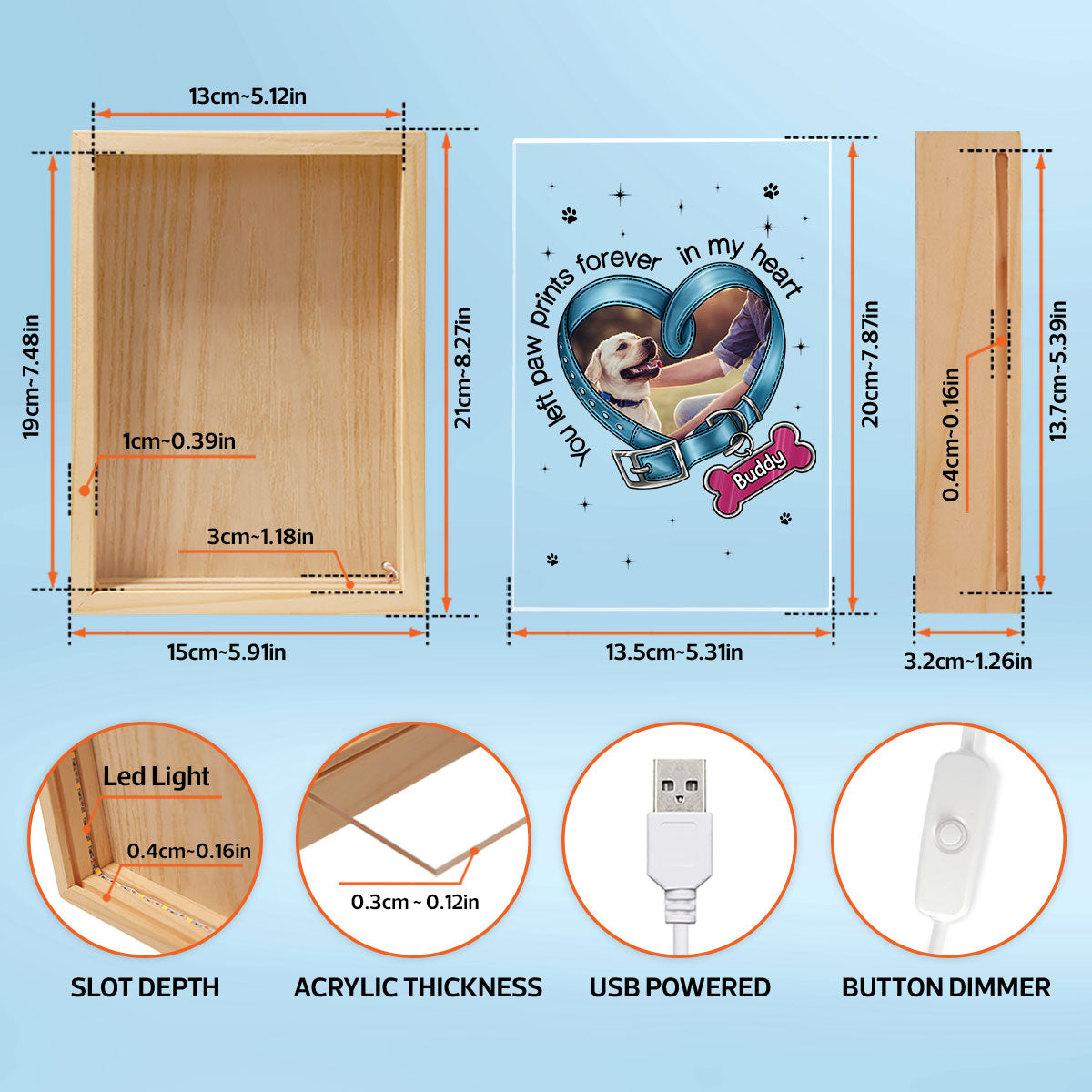 You Left Paw Prints On My Heart Photo Inserted Dog Keepsake Memorial Gift Personalized Frame Light Box