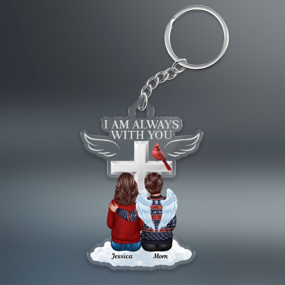 Always With You Family Memorial Keepsake Cardinal On Cross Personalized Acrylic Keychain