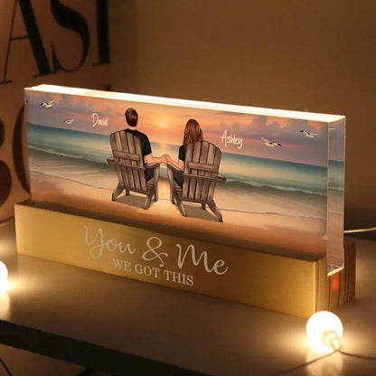 Eternal Sunset Beach Couple Personalized Acrylic LED Night Light, Heartfelt Anniversary Gift For Girlfriend, For Wife LED Night Light The Next Custom Gift