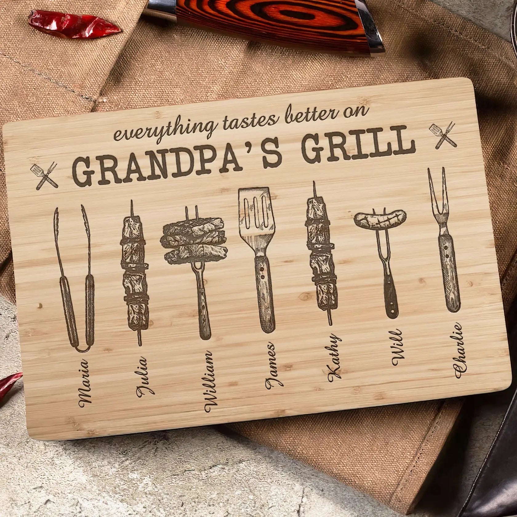 Everything Tastes Better On Grandpa's Grill - Personalized Cutting Board  The Next Custom Gift