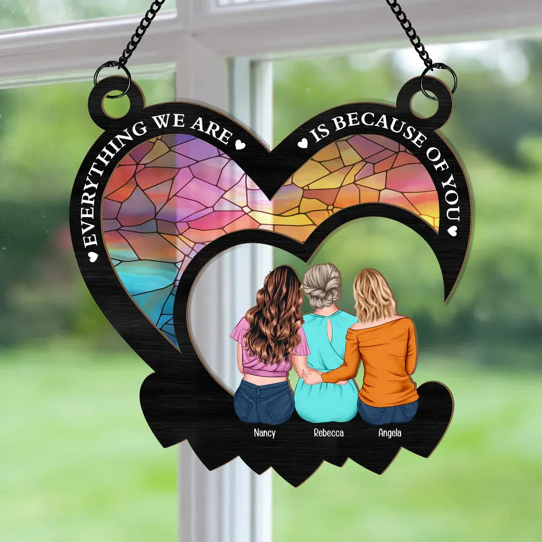 Everything We Are Is Because Of You - Personalized Window Hanging Suncatcher Ornament Hanging Suncatcher Ornament The Next Custom Gift