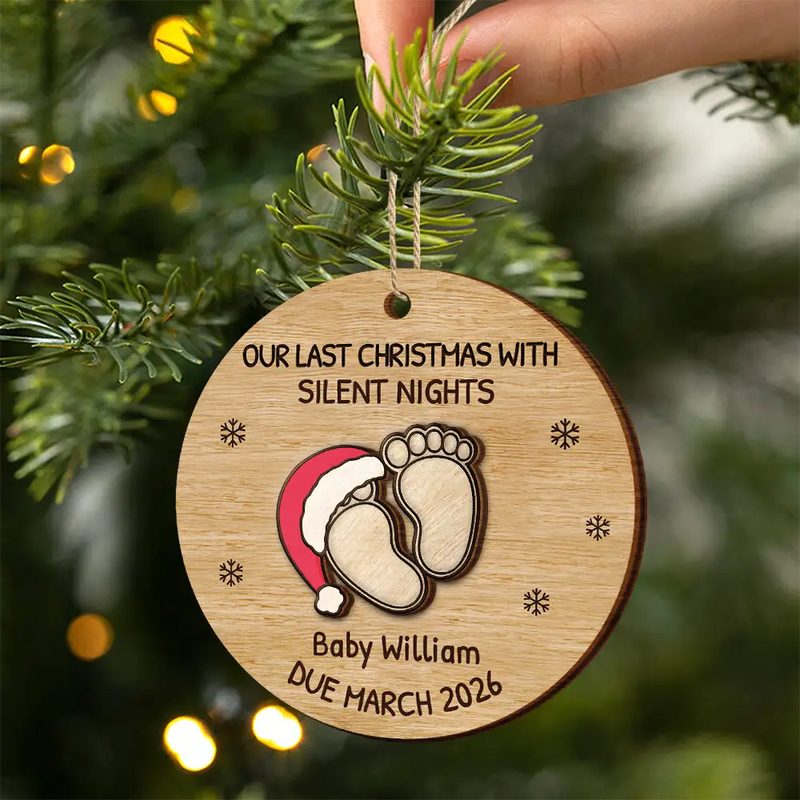 Expecting Baby Last Christmas With Silent Night - Personalized Wooden Ornament