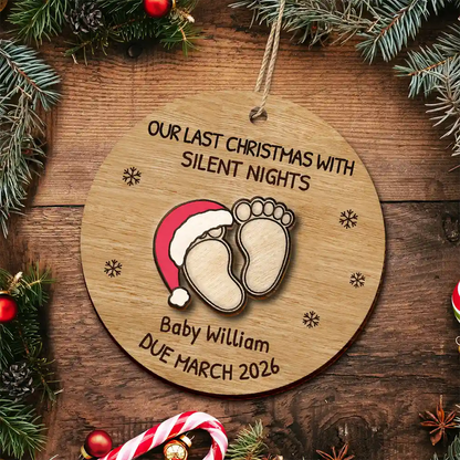 Expecting Baby Last Christmas With Silent Night - Personalized Wooden Ornament