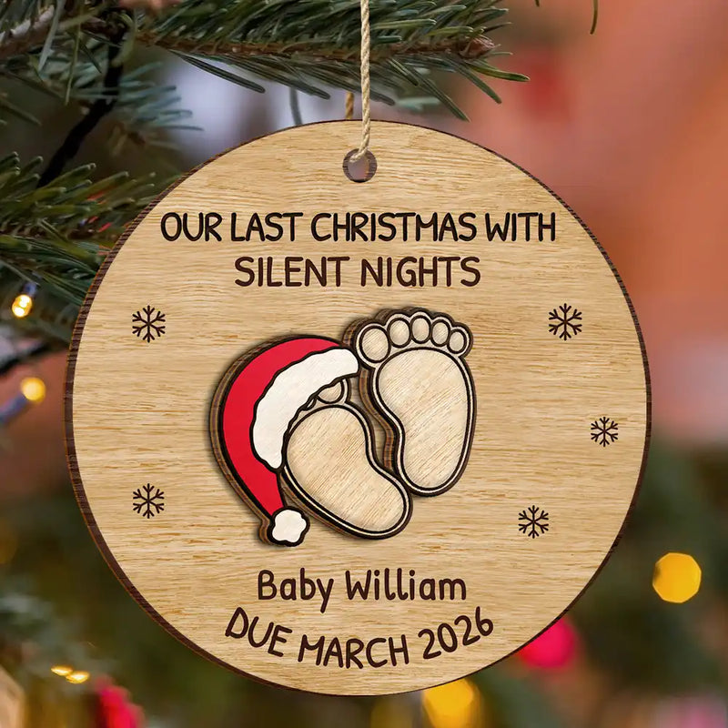 Expecting Baby Last Christmas With Silent Night - Personalized Wooden Ornament