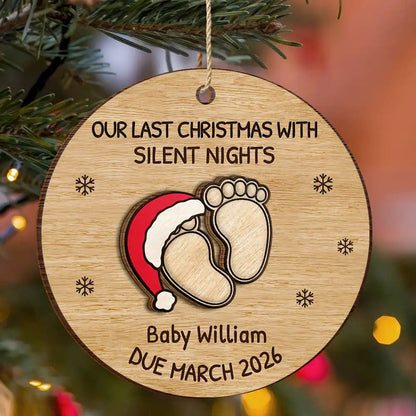 Expecting Baby Last Christmas With Silent Night - Personalized Wooden Ornament
