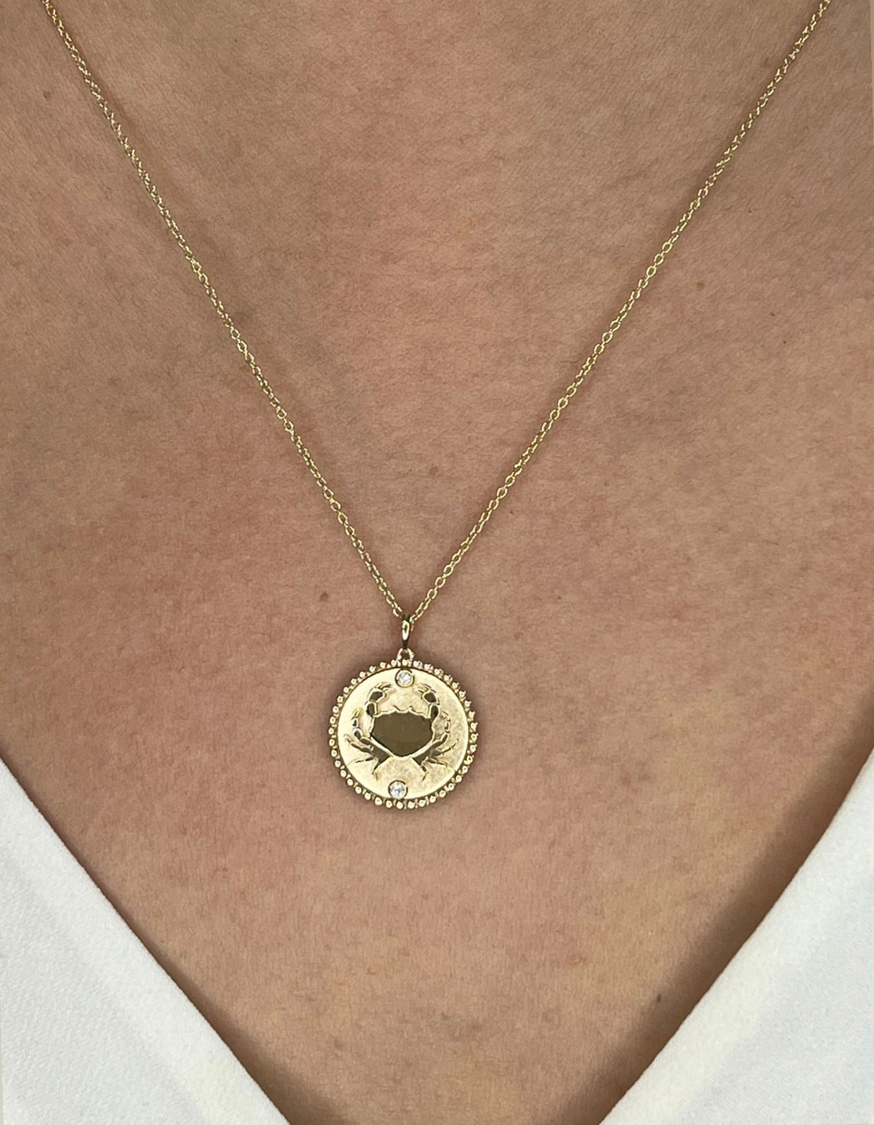 14K Gold Lapis & Diamond Cancer Horoscope Medallion