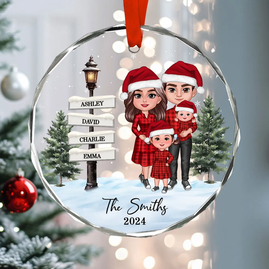 Family Standing Vintage Lamp Post Signs Personalized Glass Ornament, Christmas Decoration, Christmas Gift For Family