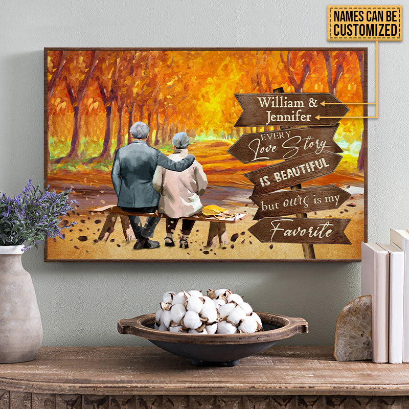 Family Old Couple Autumn Ours Is My Favorite Custom Poster, Old Couple Gift, Grandparents Day Gift Ideas