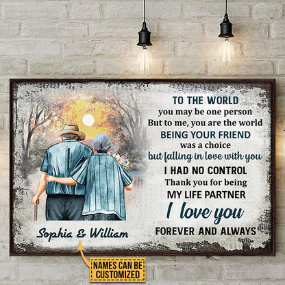 Family Old Couple You Are The World Custom Poster, Anniversary Gift, Couple Gift, Memorial Gift, Sympathy, Wall Art, Wall Decor, Grandparents Day Gifts